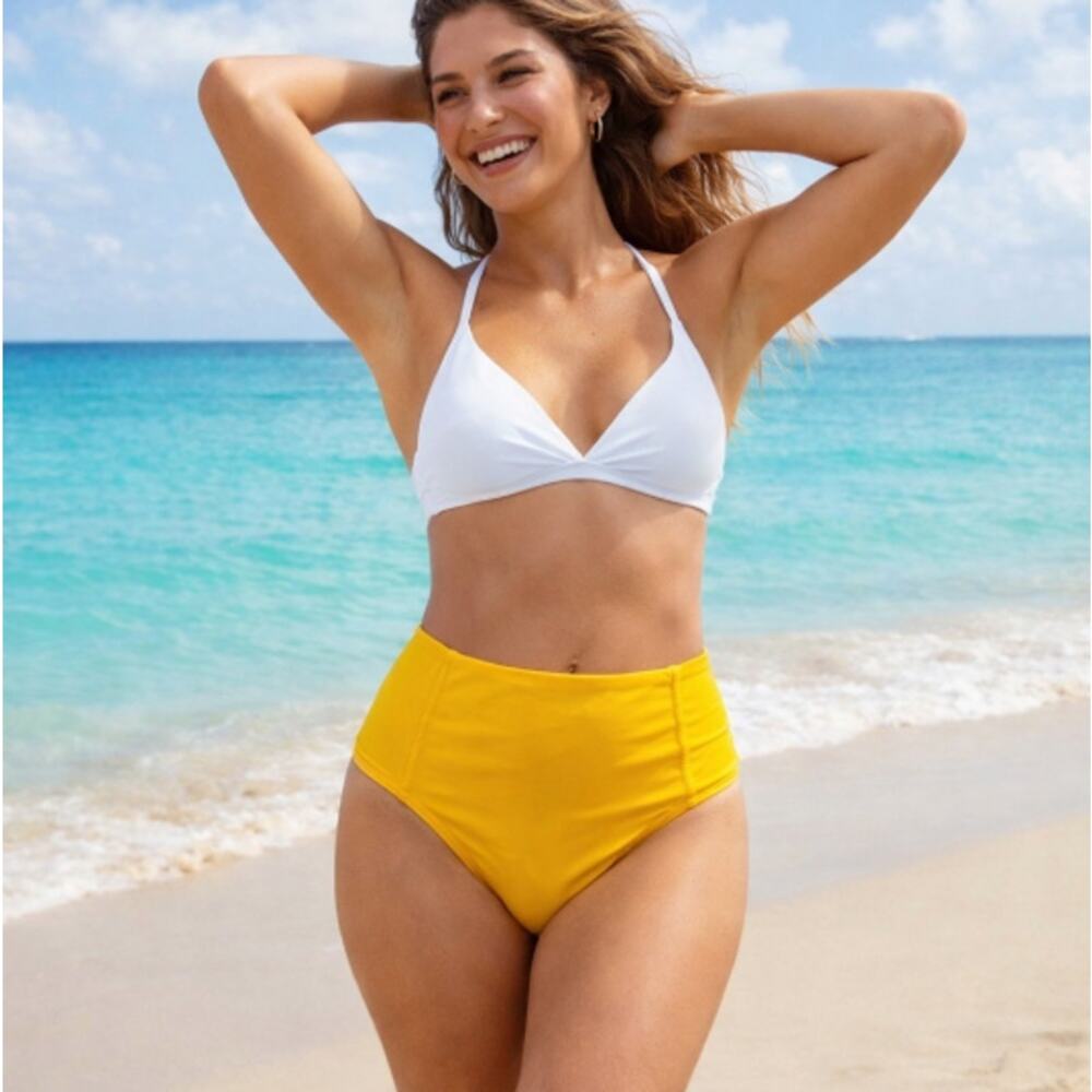 NWT Athleta High Waist Bikini Bottom Powermesh High Rise Sasu Yellow Medium